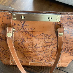 Patricia Nash Benvenuto Italy Map Brown Leather Antique Brass Xlarge Tote Bag thumbnail 3