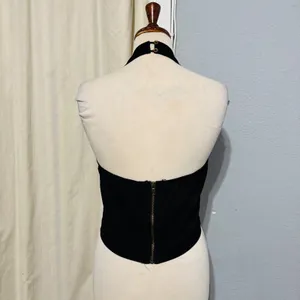 TOP CHIC Y2K Black‎ Cutout Halter Crop Top Zipper Back Gothic Punk Women L Rock thumbnail 5
