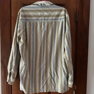 Tommy Bahama Button Down Shirt Mens Large Beige Striped 100% Silk Long Sleeve thumbnail 3