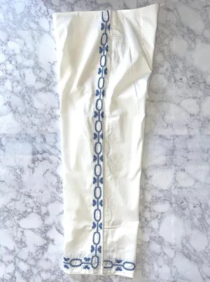 New Foxiedox Embroidered Cropped Pants Spellgirl Culottes White Blue Size Medium thumbnail 11