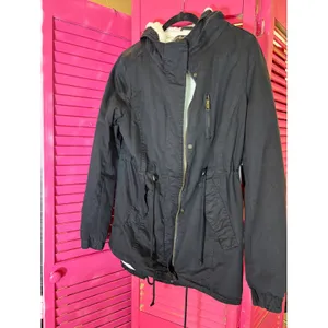 Charlotte Russe Ambiance Black Faux Shearling Lined Utility Parka Jacket Small thumbnail 3