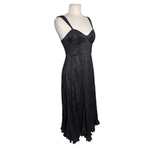 ANTHROPOLOGIE HUTCH Women’s Black Mace Corset Style Flouncy Midi Dress thumbnail 4