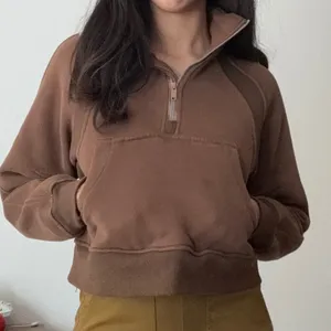 Lululemon Scuba Oversized Half-Zip Hoodie Brown Cropped Fleece Sweatshirt Size 2 thumbnail 1