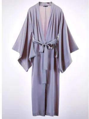 NWT Zara Silk Belted Robe Kimono Dressing Gown S/M Taupe Elegant Quiet Luxury thumbnail 1