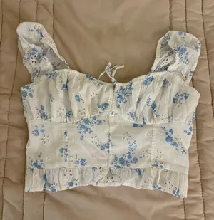 Hollister White Floral Crop Top thumbnail 1