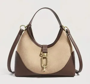 Happy Lane Two-Tone Hobo Shoulder Bag Suede Brown Beige Gold Hardware NIP thumbnail 1