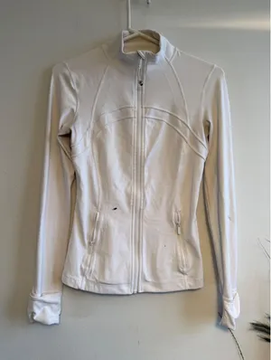 Lululemon White Define Jacket Luon‎ Full Zip Size 6 Mock Neck Athleisure flaw thumbnail 1