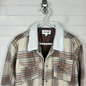 Vigoss Plaid Faux Shearling Collar Crop Trucker Jacket Size M thumbnail 6