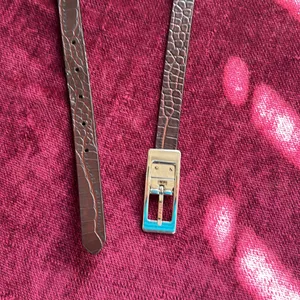 Women's Black Croc-Embossed Leather Belt with Gold Buckle thumbnail 2
