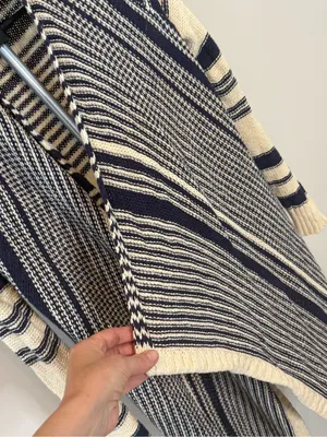 Lucky Brand Women’s M Navy Cream Striped Waterfall Cardigan Open Front Sweater thumbnail 3
