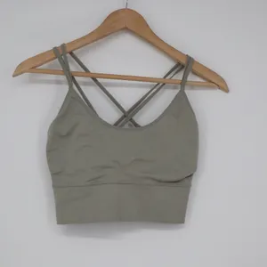 Sage Green Ribbed Seamless Strappy Back Sports Bra Yoga Crop Top XL thumbnail 2