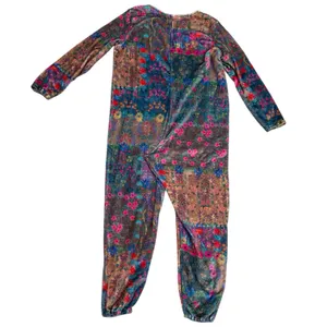 Natural Life Floral Soft Fleece Pajama Jumpsuit Large Zip-up Boho Cozy Colorful thumbnail 4