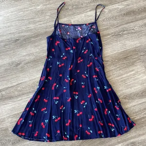 Y2k cherry fruit print mini dress navy blue summer sundress XS thumbnail 5