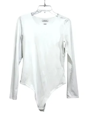 Babaton Aritzia Contour Long Sleeve Bodysuit White‎ Crew Neck Size L 79672 thumbnail 1
