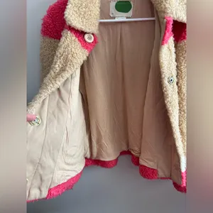 Anthropologie Color block Sherpa Jacket with Pink,‎ Tan, and Cream Medium thumbnail 4