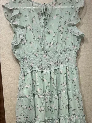 No Comment Smocked Floral Tunic with Ruffle Sleeves - Mint Green thumbnail 1