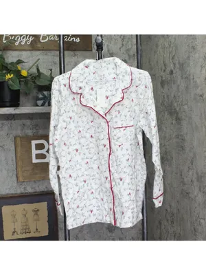 NWT Charter Club Printed Flannel Pajama Set Delicate Cardinal White Multi 1X thumbnail 3