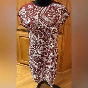 ZARA Paisley Textured Print Mini Shift Dress Burnt‎ Brick & White Size Small thumbnail 8