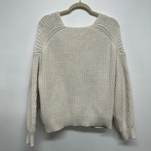 Anthropologie x Maeve V-Neck Sculptured Pullover Sweater - Off White thumbnail 8