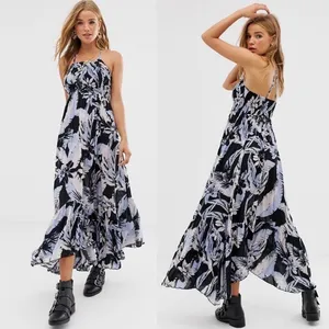 Free People Heat Wave Printed Maxi Slip Dress Large Blue Floral Bohemian thumbnail 3