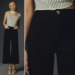 Maeve Anthropologie Colette Cropped Wide-Leg Pants in Black Size 28P thumbnail 2