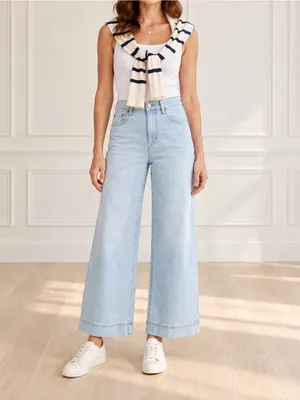 Maeve Anthropologie Jeans Sz 29 Light Wash High Rise Wide Leg Crop Stretch Denim thumbnail 9