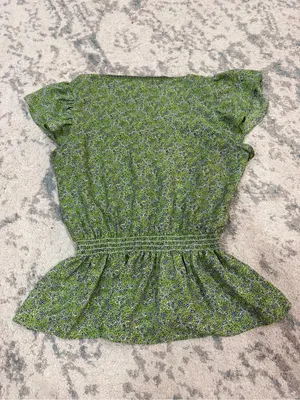 Max Studio Green Floral Peplum Top V-Neck Puff Sleeve XS thumbnail 3