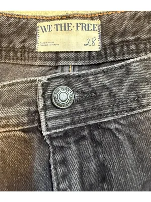 We The Free People Izzy Flare Leg Raw Fray Hem Jeans Black Patch Pockets SZ 28 thumbnail 3
