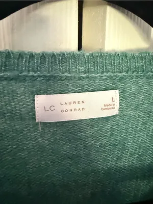 Women's LC Lauren Conrad Pointelle Henley Knitted Sweater Emerald Green Large thumbnail 5