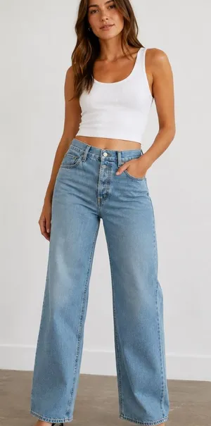 Etica Light Blue 100% Cotton High Waisted Button Fly Wide-Leg Jeans thumbnail 1