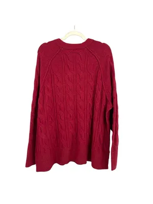 Aerie Burgundy Cable Knit Sweater Size Large NWT Classic Style Oversized Fit thumbnail 6