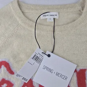 SPRING + MERCER NWT Cream Cashmere Sweater Red‎ Escape Script Logo Size Large Red thumbnail 5