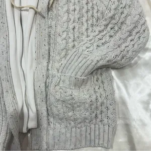 POL Cable Knit Sweater Zip Cardigan Small Oversized Layered Gray Coastal Boho thumbnail 9
