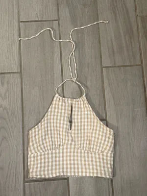 Hollister Beige Gingham Halter Crop Top thumbnail 3