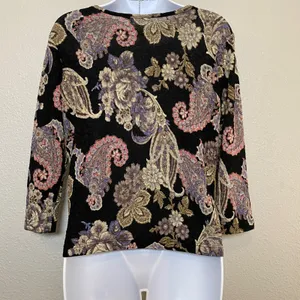 Black Paisley 3/4 Sleeve Top Large Fairy Grunge Whimsigoth Witchy Y2K 2000s thumbnail 2