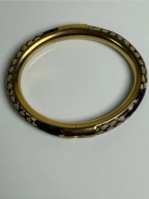 Tory Burch Women’s Leather Inlay Snake Print Gold Double T Bangle Bracelet thumbnail 10