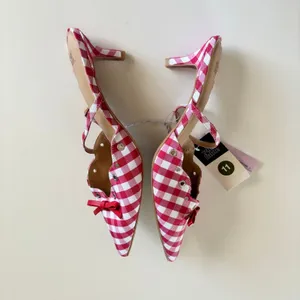 Wild Fable Lysandra Gingham Eyelet Kitten Heels Women's 11 Red & White NWT thumbnail 4