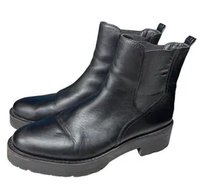 Sam Edelman Justina Chelsea Black Ankle Boots with Platform Sole 10 leather moto thumbnail 1