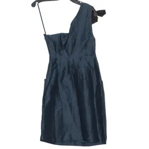 NEW Va Et Vien Dress One Shoulder Linen Silk Cottage Dark Academia HOCO Blue 2 thumbnail 5