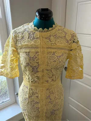 Anewsta NWT Yellow Floral Lace Short Sleeve Mermaid Maxi Dress Small thumbnail 4
