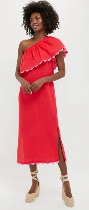 Tuckernuck Hibiscus Red Linen Amalfi Dress Size Large thumbnail 1
