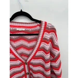 Maurices‎ Pink Chevron Knit Button Down Cardigan Sz L Boho Retro Cozy Chunky thumbnail 5