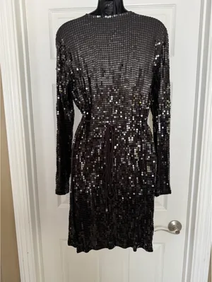 Michael Kors Black sequin long sleeve wrap dress thumbnail 2