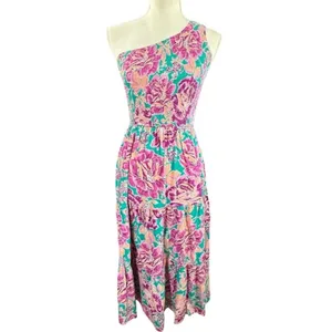 Zesica Bohemian Floral One Shoulder Smocked Tiered Ruffle Midi Dress Size XL thumbnail 2