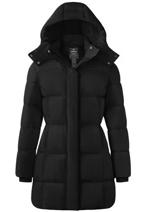NWT ~ Women's Longer Black Quilted Coat Winter Puffer Jacket & Hood ~ SMALL thumbnail 1