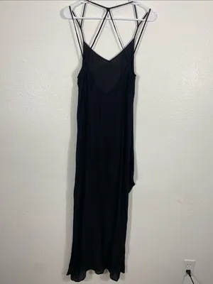 Free People Black Long Crisscross-Back Nightgown with Asymmetric Hem 100% Rayon thumbnail 8