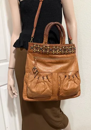 ISABELLA FIORE Brown Taj Mahal Charlize Fold-Over Messenger Pocket Tote Boho Bag thumbnail 1