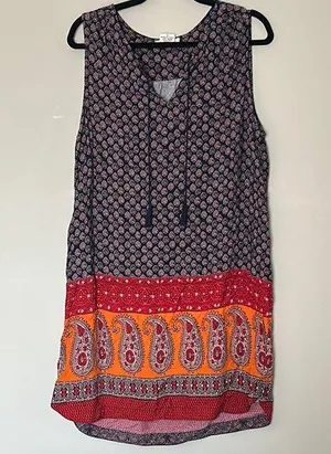 Beachlunchlounge Blue and White Sleeveless Midi Dress with Tie Front thumbnail 1