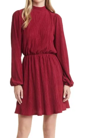 Floret Studios Women's Red Pleated Long Sleeve Mini Dress M NWOT thumbnail 1