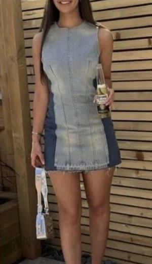 Zara Patchwork Denim Mini Dress Style 6688/006 Size XS thumbnail 2